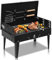 LEADZM Barbecue charbon de bois avec couvercle - Barbecue carré pliant 44x27x7 cm pour camping et extérieur - Set complet fourchette et spatule - Noir