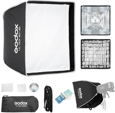 Godox UL-BOX-40 Rechteckige Softbox, 40x40cm Quick Release Strip Softbox | mit Grid,Zusammenklappbare softbox mit Bowen Mount Halterung für Licht SL60W SL100D SL100Bi MS200-V MS300-V DP400III-V