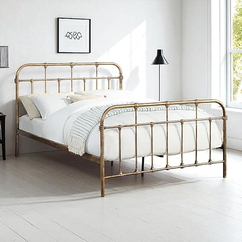 OAT Home Camden Metal Bed Frame, Victorian Hospital Style, Antique Brass or Silver Steel Effect, Single/Double/King Size (Antique Brass, King (U.K. Standard))