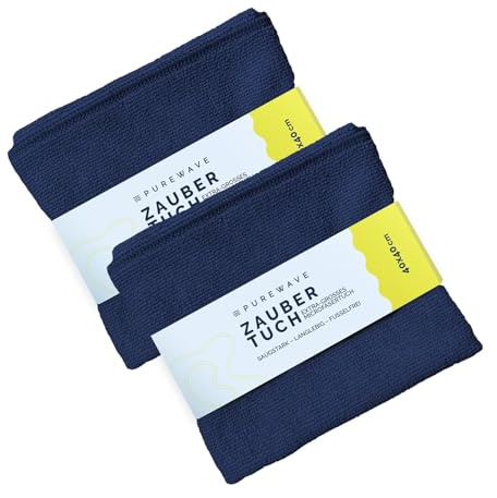 purewave Zaubertuch – Hochwertiges Mikrofasertuch für streifenfreie Reinigung, ideal für Fenster, Spiegel & Oberflächen, waschbar und wiederverwendbar, umweltfreundlich (Dunkelblau x2)