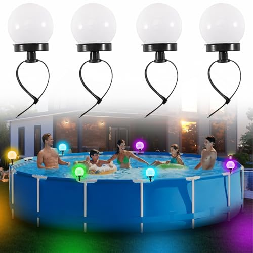 Begonia 4 Stück Solar Poolbeleuchtung Zaunbeleuchtung - Pool Beleuchtung Zubehör für Frame Pool und Aufstellpool - wasserdichte LED Licht Teichbeleuchtung für Outdoor Garten Pool Bar Party Deko