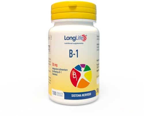 LongLife® B-1 | Vitamina B1 (tiamina) ad alto dosaggio | Integratore per metabolismo energetico e sistema nervoso | Funzione psicologica e cardiaca | 200 giorni di trattamento | Vegano e senza glutine