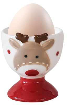 Kaezuy Weihnachtsdeko Eierbecher, Santa Claus&Elch Lustiger Eierbecher aus Keramik, Niedliches Eierhalter Rot Eierständer für Weihnachten Tischdeko Geschenk (Elch)