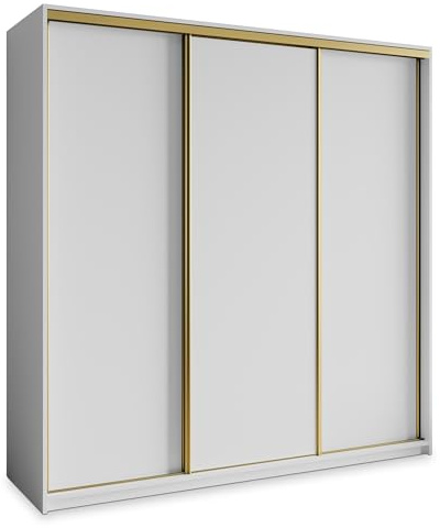 Masseno Schiebetürenschrank Nisse 180/205/60 cm Kleiderschrank mit 4 Schubladen Schlafzimmer Schrank 3-türig Weiß