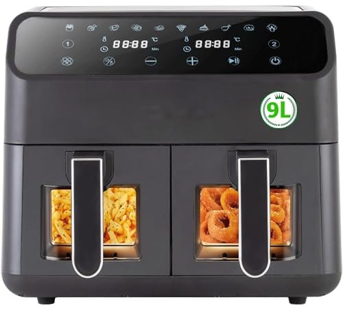 Heißluftfritteuse XXL mit Sichtfenster, 1800W Airfryer, 12 Programme, LED-Display, 85% Weniger Fett, 80-200°C, Spülmaschinenfest, Für Familien (9, Liter)