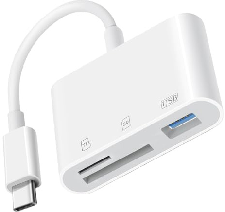 3in1 SD Card Reader USB C, External TF/Micro SD Memory Card Reader with USB 3.0 Port, Type C OTG Adapter for iPhone 17/16/15, iPad, MacBook, Samsung Galaxy S25/S24/S23, for Travel/Office/Photography
