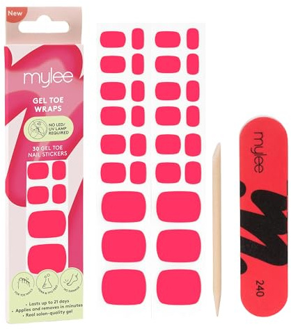 Mylee Gel Toe Nail Wraps [Dragonfruit] 30 Pre-Cured Stickers for Pedicure | No Lamp Needed, Up to 21 Days of Wear, Salon-Quality Finish, Easy Peel and Stick, Chip-Free, No Dry Time, Long-Lasting