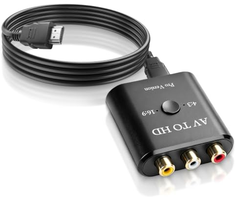 Lizoak RCA auf HDMI Adapter 1080P AV zu HDMI Konverter mit 16:9/4:3 Umschaltung, Composite CVBS Cinch Video Audio Converter inkl. HDMI Kabel für Wii PS1 PS2 N64 Xbox VHS DVD VCR PAL NTSC
