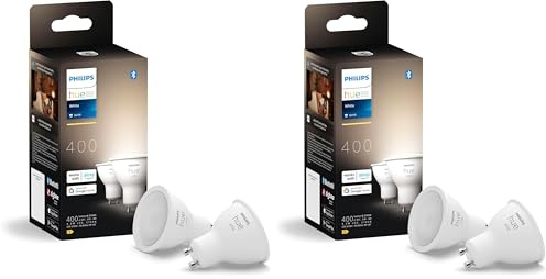 Philips Hue White GU10 LED Spot 2er Pack (400lm), dimmbare LED Lampe für das Hue Lichtsystem mit warmweißem Licht, smarte Lichtsteuerung über Sprache und App