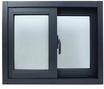 Finestra Scorrevole in Alluminio Nero con Vetro Satinato e Zanzariera, Infisso Orizzontale di Privacy per Cantina, Bagno, Cucina e Garage, Resistente al Clima black 48 x 38cm
