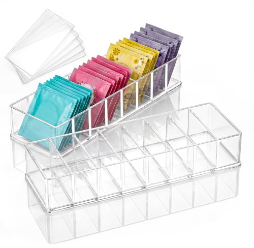 Zipplunk 2 Stuck Teebeutel Aufbewahrung, 8 Fächern Acryl Teebox, Transparent Teebeutel Organizer für Küchen, Schrank und Speisekammern