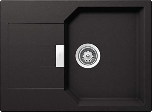 SCHOCK Küchenspüle Manhattan D-100S in Nero I Granitspüle mit Abtropffläche I Einbauspüle für 45 cm Unterschrank I kratzfeste Cristalite Spüle I pflegeleichte Design Spüle mit Excenterbedienung