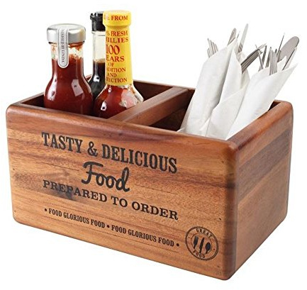 T&G Food Glorious Food Table Tidy with Graphics & Chalk Board | Organises condiments, cutlery, and napkins to keep dining areas neat, with a write-on surface for custom messages.