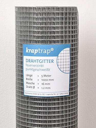 KrapTrap Volierendraht Drahtgitter I 16x16mm I 5 m x 1m I verzinkt I Hühnergitter I 1,2mm stark