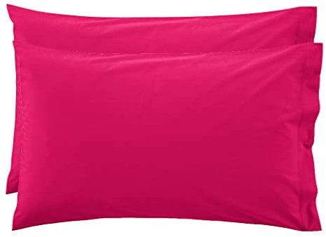LARA MORADA - Coppia Federe Cuscino Letto, con GUANCIALE, Tinta Unita, 100% Cotone, Made in Italy, 52X82cm + Pattina Fuxia