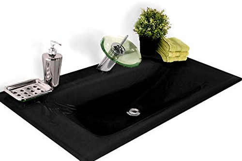 SAM Milchglasbecken Santana, Waschbecken vorne abgerundet, schwarzes Glas, Waschtisch 100 cm, ohne Unterschrank