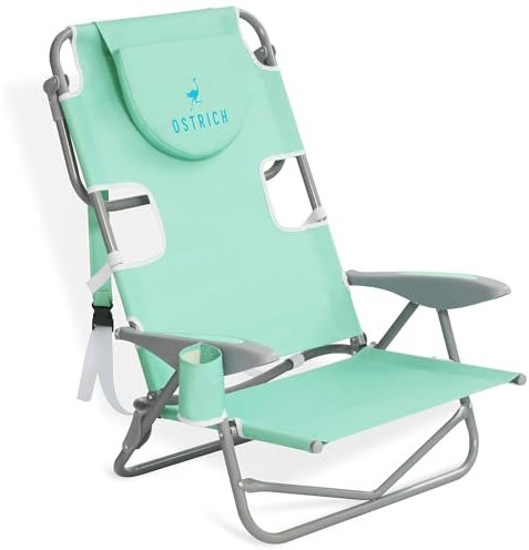 Ostrich the Heavy-Duty Backpacker, Portable Beach Chair with Face Hole, Adjustable Lounge Chair with Face Opening, Cup Holder, & 325lb Capacity, Teal