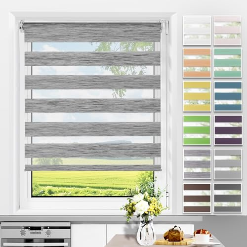 Allesin Doppelrollo Klemmfix ohne Bohren & mit Bohren, Duo Rollos für Fenster und Tür, Klemmrollo Fensterrollo lichtdurchlässig Sichtschutz, B85 x H120cm (Stoffbreite 85cm) Marmor-Grau
