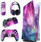 PlayVital Calcomanía Vinilo para ps5 Edición Disc - Pegatina Completa para Consola, Control, Estación de Recarga, Control Remoto y Audífonos, Skins Cubierta Protectora Adhesiva(Galaxia Violeta)