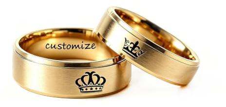 Hsumonre König Königin Gravierte Paar Ringe Versprechen Krone Matching Versprechen Ring Hochzeitstag Valentinstag Edelstahl Silber Ein Paar