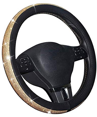 ETOPARS Auto Lenkradabdeckungen Lenkradbezug Glitzer Lenkradhülle Lenkrad Abdeckung Bling Bling Schwarz Gold 15 Zoll Protektor für Frauen Mädchen