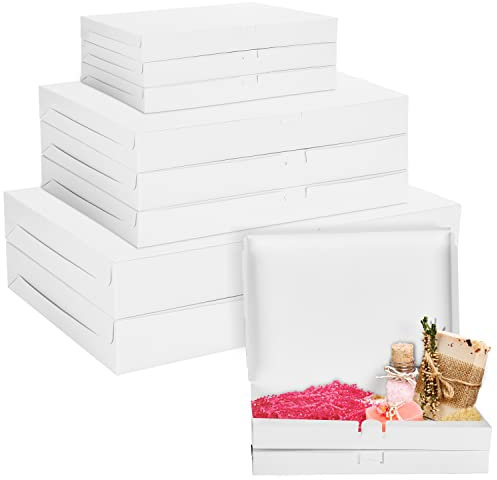 BELLE VOUS 10 Stk Karton Geschenkboxen Set Weiß – Geschenk Box Klein, Mittel & Groß – Boxen Set Einfach Aufbzuauen – Geschenkkarton mit Deckel für Party, Geburtstags Box, Hochzeit, Weihnachten