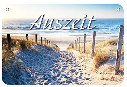 Auszeit Hängeschild - Metallschild mit Kordel und Saugnapf - Maritime Wanddeko oder Türdeko für Strandkorb Badezimmer Garten Balkon Terrasse Balkon Eingang Lieblingsplatz Gartenhütte - 18x12cm