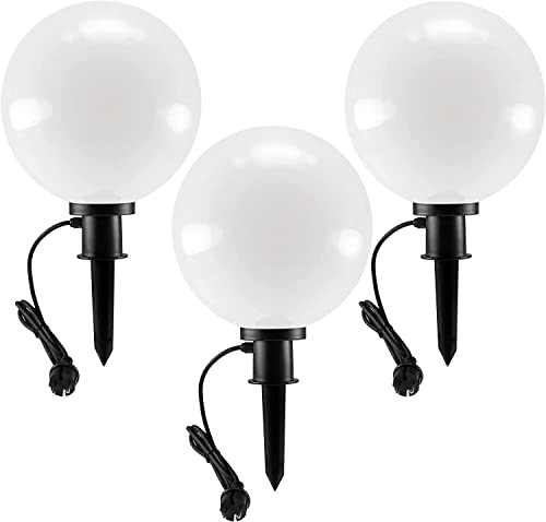 ChiliTec Kugelleuchte Gartenlampe 3er Set 30cm mit Erdspieß für Aussen IP44 1,5m Kabel E27 Fassung Wetterfest hitze- und frost beständig - bleicht nicht aus