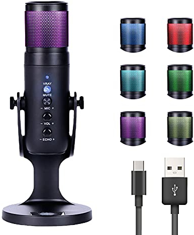 Microfono USB, RGB PC Gaming Microfono Condensatore Qualità da Studio per PS4 Mac LED Colore Atmosfera Microfono con Cavo Ricarica per Streaming Registrazione Podcasting Broadcasting Gaming Live Altro
