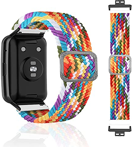 SeNool Armband Kompatibel mit Huawei Watch Fit/Fit New/Fit Elegant/Fit SE, Nylon Geflochtenes Sport Ersatzband, Bänder für Huawei Watch Fit/Fit New/Fit Elegant/Fit Special Edition - Regenbogenfarben