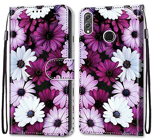 Mo-Somnus Kompatibel mit Huawei Honor 8X Hülle, Leder Handyhülle mit Kartenfach Geld Slot Ständer PU Ledertasche TPU Bumper Wallet Flip Brieftasche Magnetische Schutzhülle Case Etui (Blume 2)
