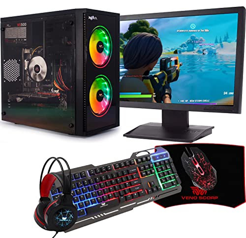 Veno Scorp ARGB Gaming PC Set i5 240 SSD 500 HDD 8GB RAM 2GB DDR5 GT1030, Set with 24” Monitors Win 10 Wifi (Renewed)