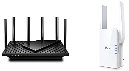 TP-Link Archer AX73 Wi-Fi 6 Gigabit WLAN Router (4804 Mbit/s 5 GHz, 574 Mbit/s 2,4 GHz) schwarz & RE605X Dualband Gigabit WLAN Repeater (1200Mbit s auf 5Ghz und 574Mbit s auf 2.4GHz) weiß WiFi 6
