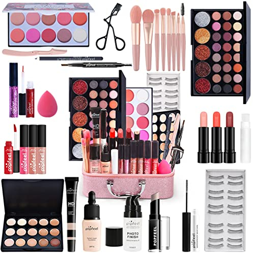 FantasyDay Multifunktions Exquisite Make-up Geschenkset Kosmetik Schmink Kit für Gesicht, Augen und Lippen - Makeup Paletten Schminkkoffer mit Lidschatten Palette, Lippenstift, Rouge, Mascara, Pinsel