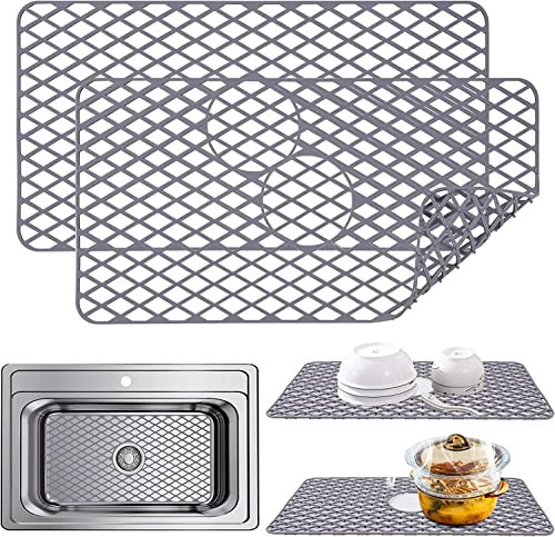 AUAUY Tappetino Per Lavello In Silicone, 2 Pezzi Tappetino In Rete Antiscivolo Resistente Al Calore Per Lavello Da Cucina In Acciaio Inossidabile, Lavandino Del Bagno (Grigio, 62,5 x 33 cm)
