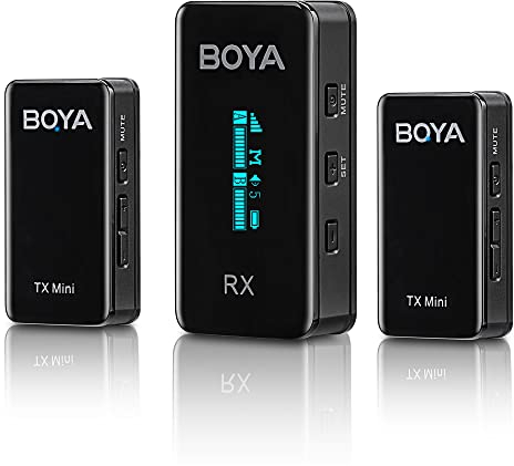 BOYA BY-XM6-S2 Mini micrófono de solapa inalámbrico doble de 2,4 GHz para cámara DLSR/iPhone/Android, micrófono inalámbrico de solapa doble para transmisión en vivo de video Vlog Podcast (TX+TX+RX)