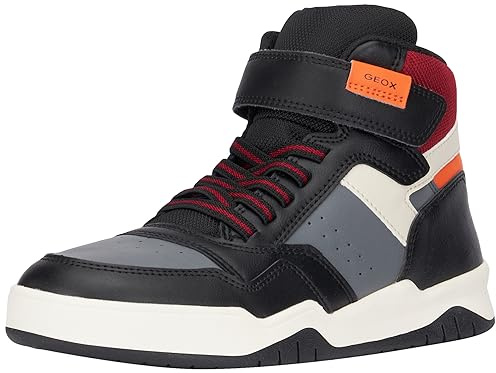 Geox Men's J Perth Boy FSneaker, Black/Orange, 10 UK