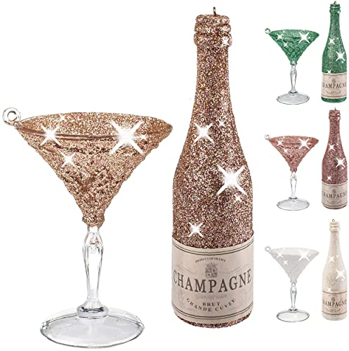 alles-meine.de GmbH 2 Stück Deko Figur/Anhänger Sekt & Cocktailglas 14 cm - Innen & Außen - bruchfest - Kunststoff - wetterfest + wasserfest - Weihnachtsbaumkugel - Weihn..