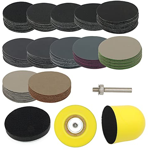 VIBRATITE 184 Stück Schleifscheiben 50mm Klett Nasse Trockene Schleifpads, (Körnung 60-10000) Sandpapier Schleifwerkzeug Mit 1/4 Zoll-Schaft für Holz Metall Spiegel Schmuck Polieren