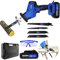 ZanGe Cordless Compact Reciprocating Saw w/Lithium-Ion Battery & Charger, 4 Saw Blades for Wood/Metal/PVC Pile Cutting, Electric Saw with Carry Case and Goggles, 0-3000RPM Variable Speed