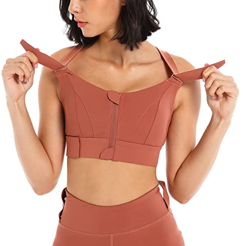 SEAUR Sports Bra Women's Yoga Fitness Without Underwire Bustier Bra Top Workout Strong Hold Padded Crossed Back Strap Front Closure Sportswear Activewear Sports Underwear, red, 46-48