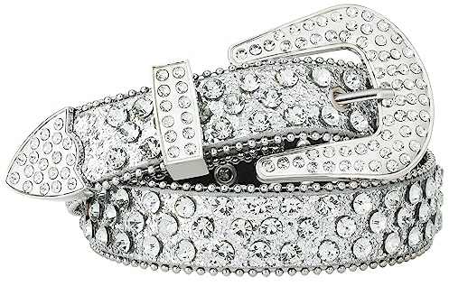 AWAYTR Strass-Gürtel für Damen und Herren – Western-Cowgirl-Pailletten-Diamant-Gürtel mit Nieten, für Jeans und Hosen, silber, Fit Waist: 26-32