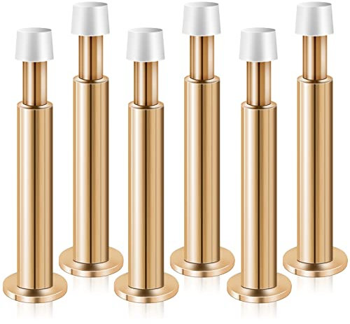 KOLAKO Door Stoppers, 6 Pack Door Stops Wall Mounted Indoors Tall Metal Doorstops Heavy Door Holders with Rumber Bumper Buffer, Wall Protector, Decorative Long Door Stops for Skirtings, Rose Gold