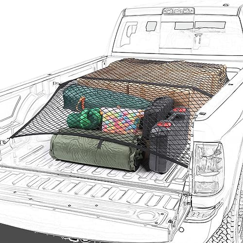 Truck Bed Net, Highly Elastic Cargo Net for Pickup Truck Bed, Stretchable Mesh Organizer for Pickup Trunk Bed, Suitable for Daily Light Loads of Trucks, 4'x4’ Stretches to 7‘x 7’