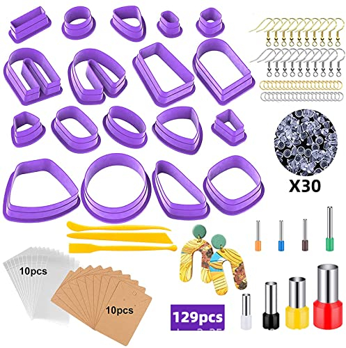 Lot de 129 Emporte Piece Fimo Emporte-Pièces en Argile Polymère - Emporte-Pièdes en Forme D'argile Polymère,pour Découper Des Formes Uniques,pour Créer Des Boucles D'oreilles Colorées et Uniques
