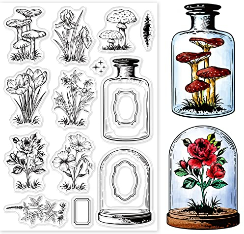 GLOBLELAND Blumen Blätter Flasche Klare Stempel Für DIY Scrapbooking Pflanzen Glas Pflanze Silikon Klare Stempel Siegel Für Tagebücher Dekorative Karten Machen Fotoalbum