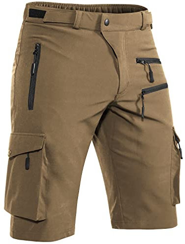 Hiauspor Shorts Herren, Sommer Leichte Schnelltrocknend mit 5 Taschen Cargo Bermuda Wanderhose Sport Chino Trekking Outdoor MTB Hose Männer Kurz Atmungsaktiv Stretch (Khaki, L)
