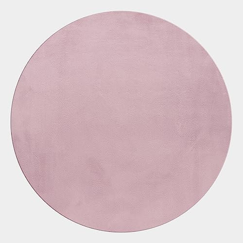 Carpettex Teppich Tapis uni en Imitation Fourrure, Moelleux, Doux, Confortable, Tons Pastel, Couleur: Rose, Taille: 160 cm Rond