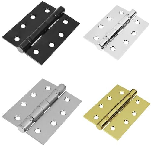 Handlestore Ball Bearing Hinges x 2 Pairs (4 Hinges), 75mm or 100mm, 4 Colours, Heavy Duty, Steel Door Hinges. (Brass, 100mm (4))