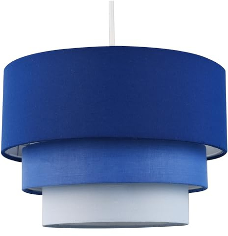 Contemporary Round Triple Tier Midnight Navy Blue Cotton Fabric Designer Pendant Lighting Shade | 60w Maximum | Modern Style | 30cm Diameter by Happy Homewares